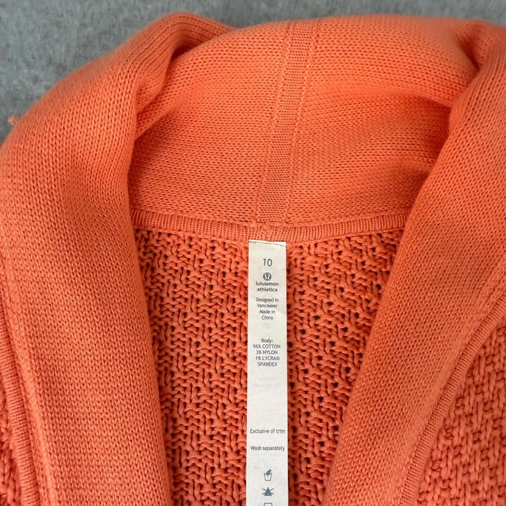 Lululemon Womens Orange Post Practice Cardigan Sweater Knit Pockets Size 10 NWT